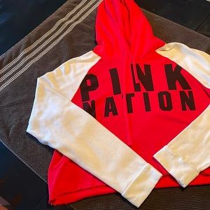 PINK Brand Red, White, and Black Cropped Sweater Size Large
